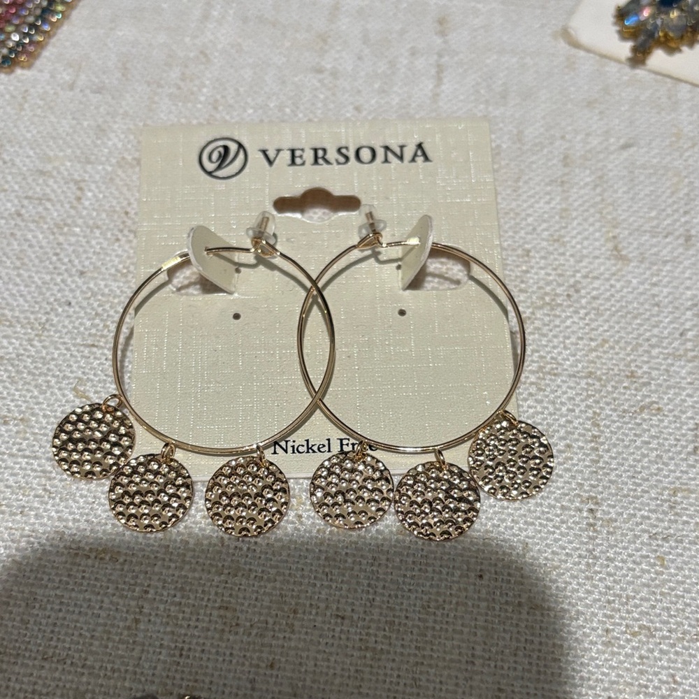 Versona Rose Gold Hoop Earrings with Textured Disc Dangles